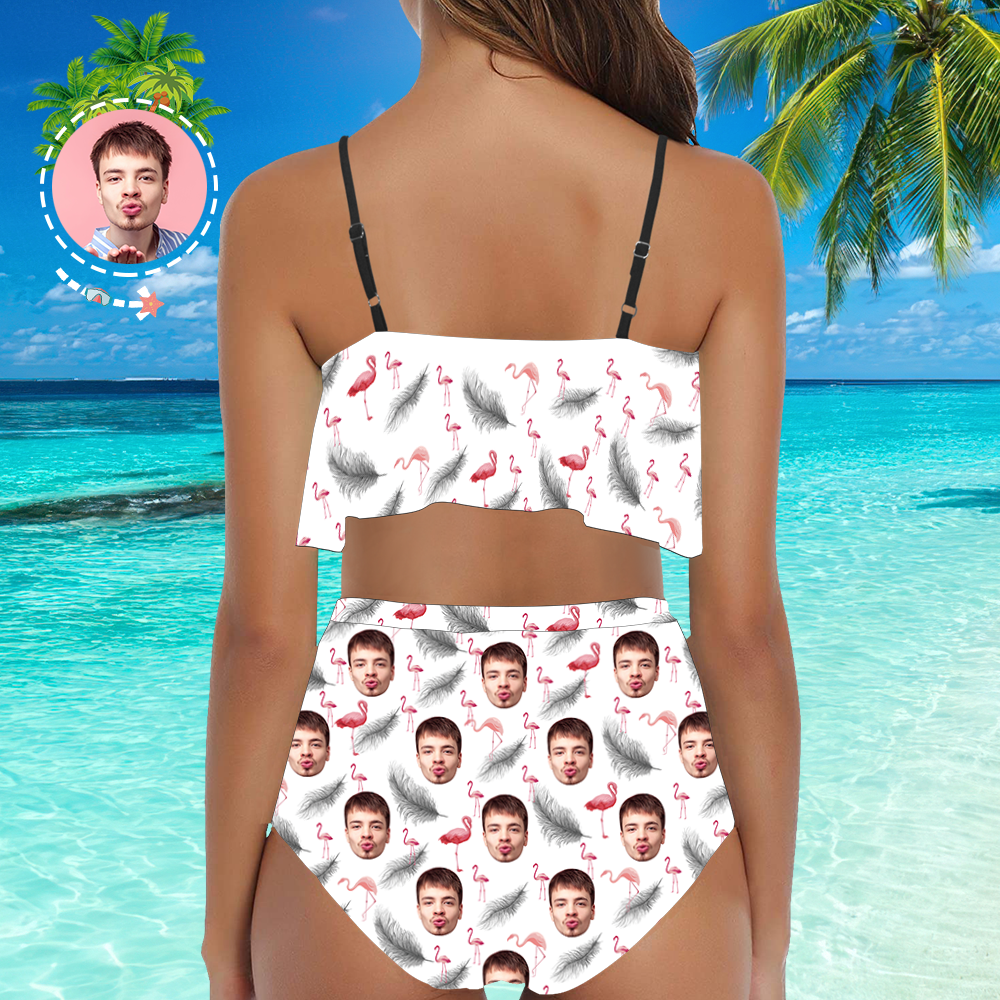 Custom Face Bikini Women's Ruffle Summer Bikini High Waisted Bathing Suits Gift For Her - Feather - MyFaceSocksAu