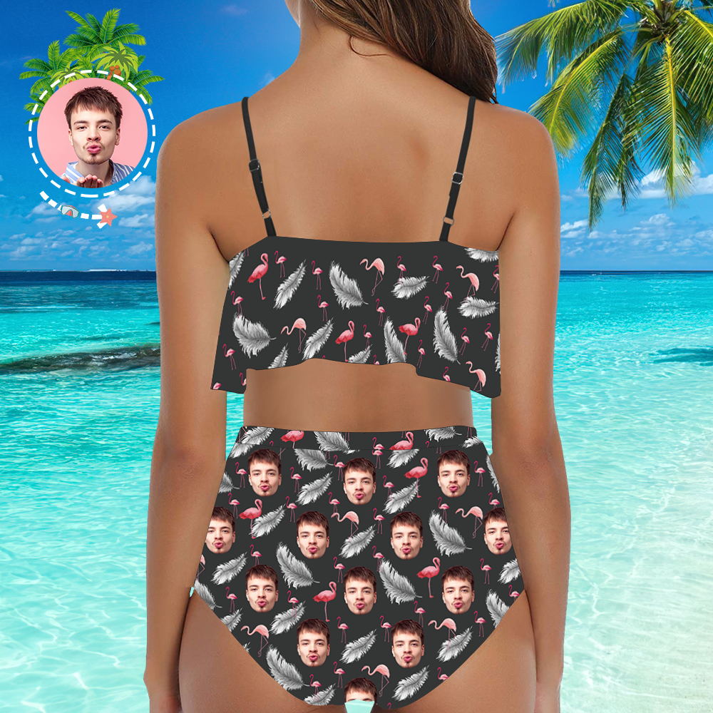 Custom Face Bikini Women's Ruffle Summer Bikini High Waisted Bathing Suits Gift For Her - Feather & Flamingo - MyFaceSocksAu