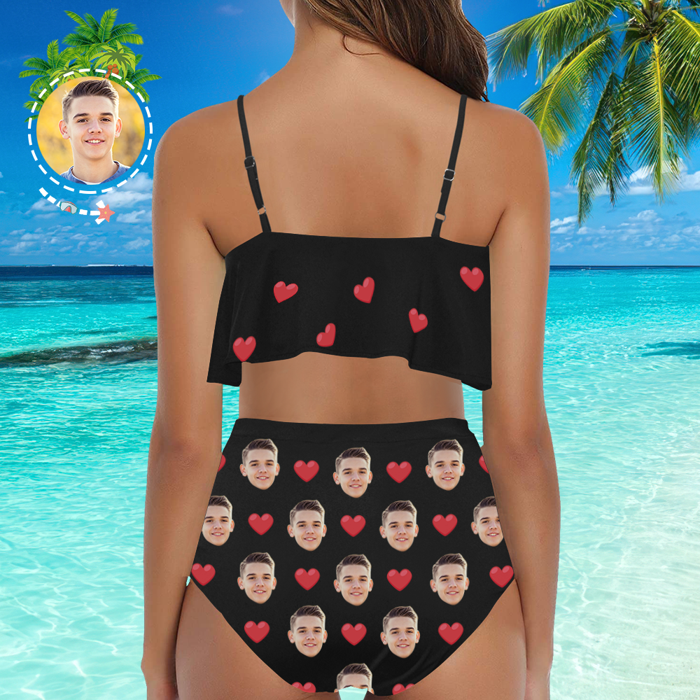 Custom Face Bikini Women's Ruffle Summer Bikini High Waisted Bathing Suits Gift For Her - Heart - MyFaceSocksAu