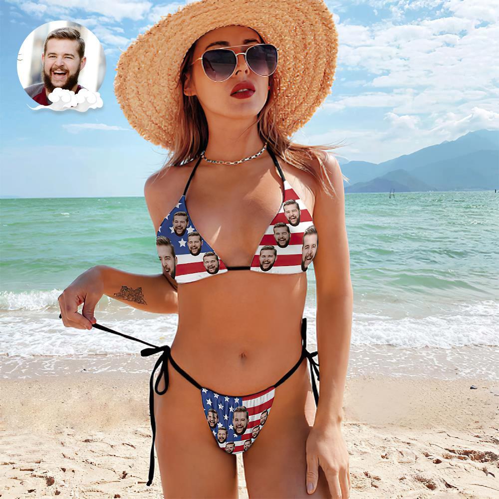 Custom Face Swimming Suit Sexy Strappy Bikini Star Flag - MyFaceSocksAu