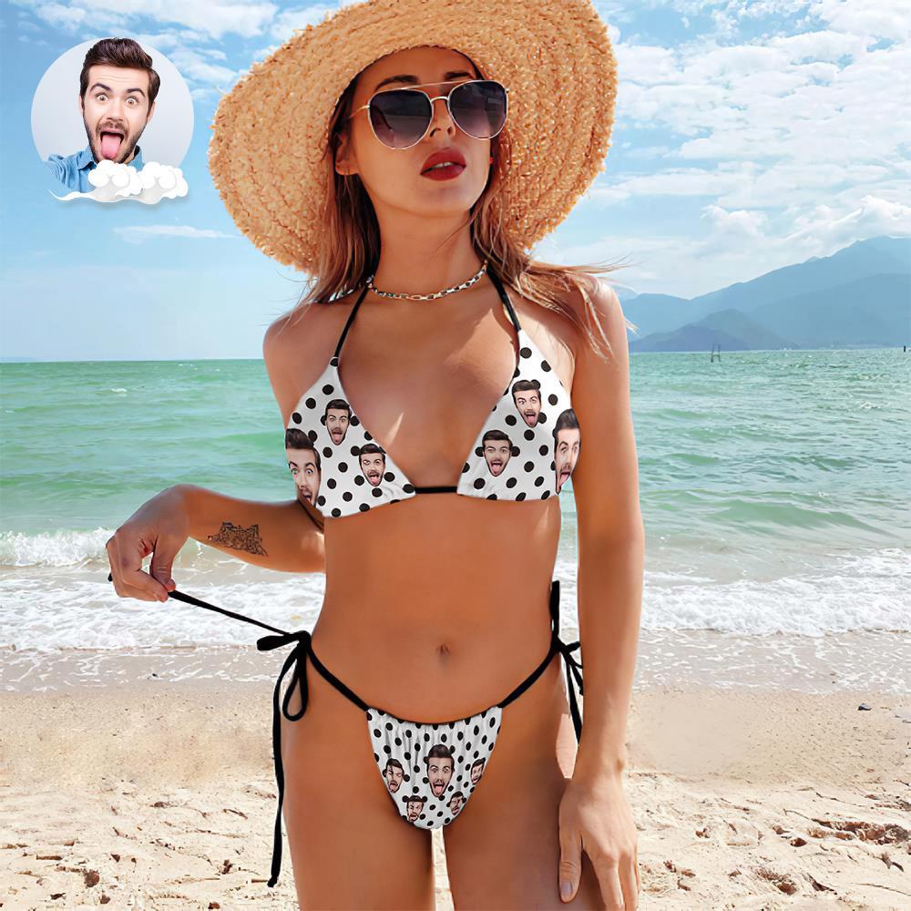 Custom Face Swimming Suit Sexy Strappy Bikini Polka - MyFaceSocksAu