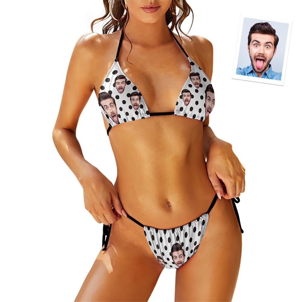 Custom Face Swimming Suit Sexy Strappy Bikini Polka - MyFaceSocksAu