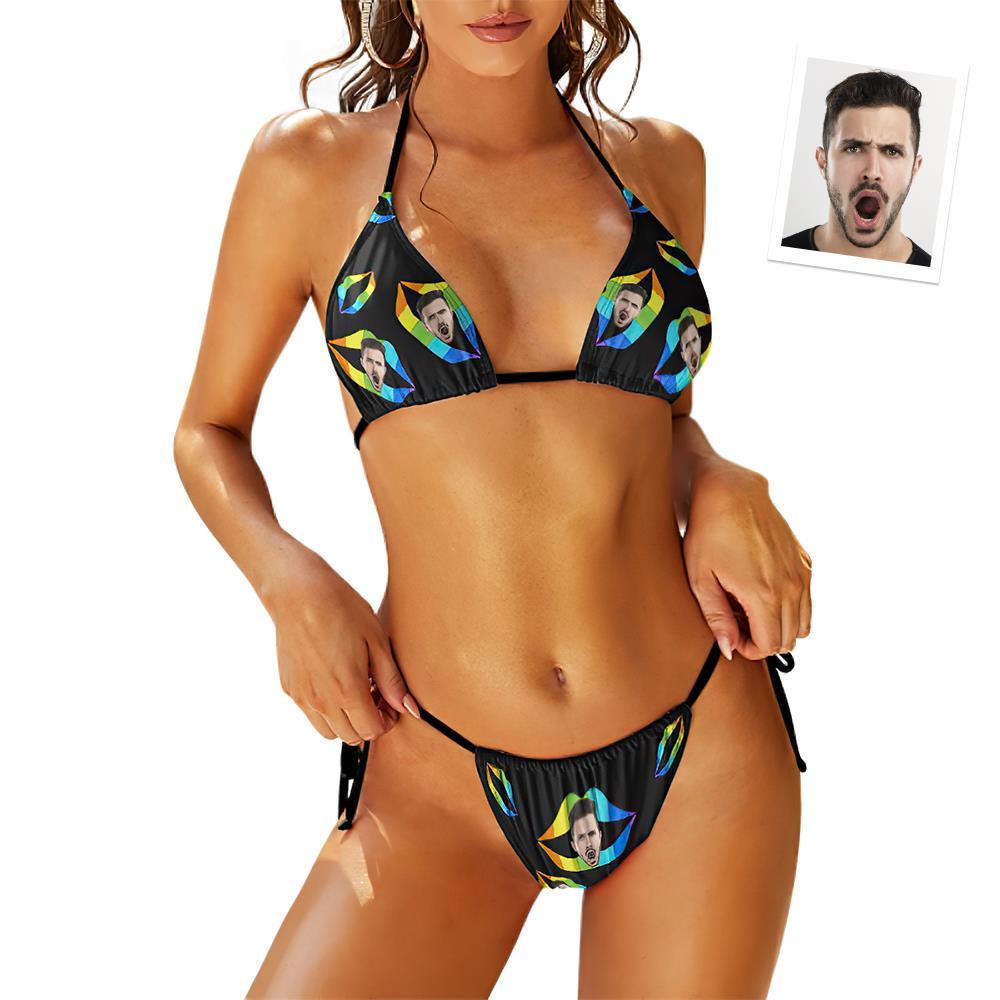 Custom Face Swimming Suit Sexy Strappy Bikini Rainbow Kiss - MyFaceSocksAu