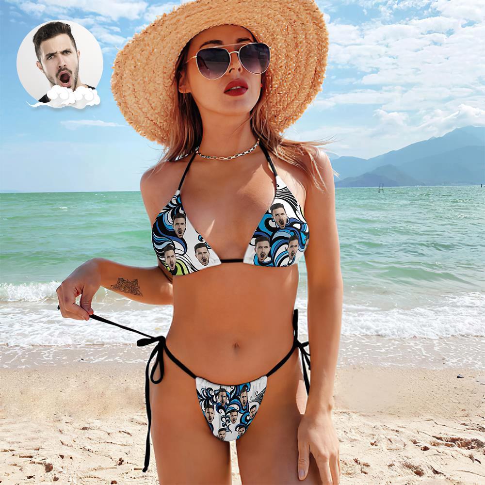 Custom Face Swimming Suit Sexy Strappy Bikini Waves - MyFaceSocksAu