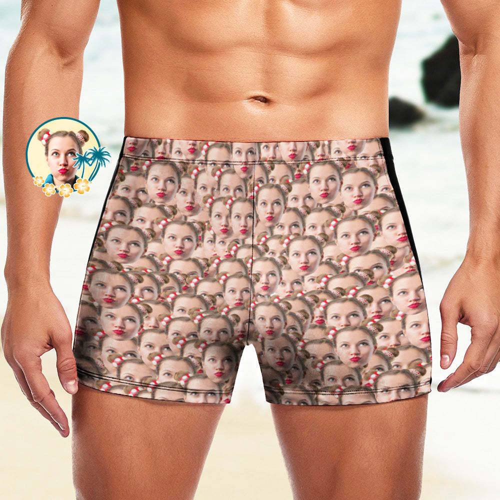 Custom Men's Swim Boxer Shorts, Hawaiian Face Swim Trunks, Peseronalized Swim Briefs - Face Mash