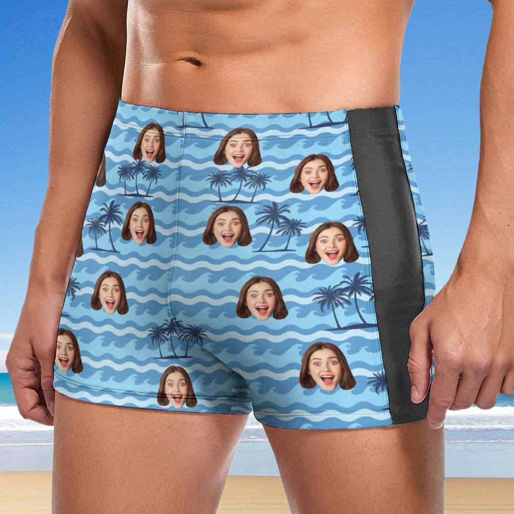 Custom Face Bathing Suit Personalised Swim Shorts With Photo Swimming Trunks For Men Sea Wave