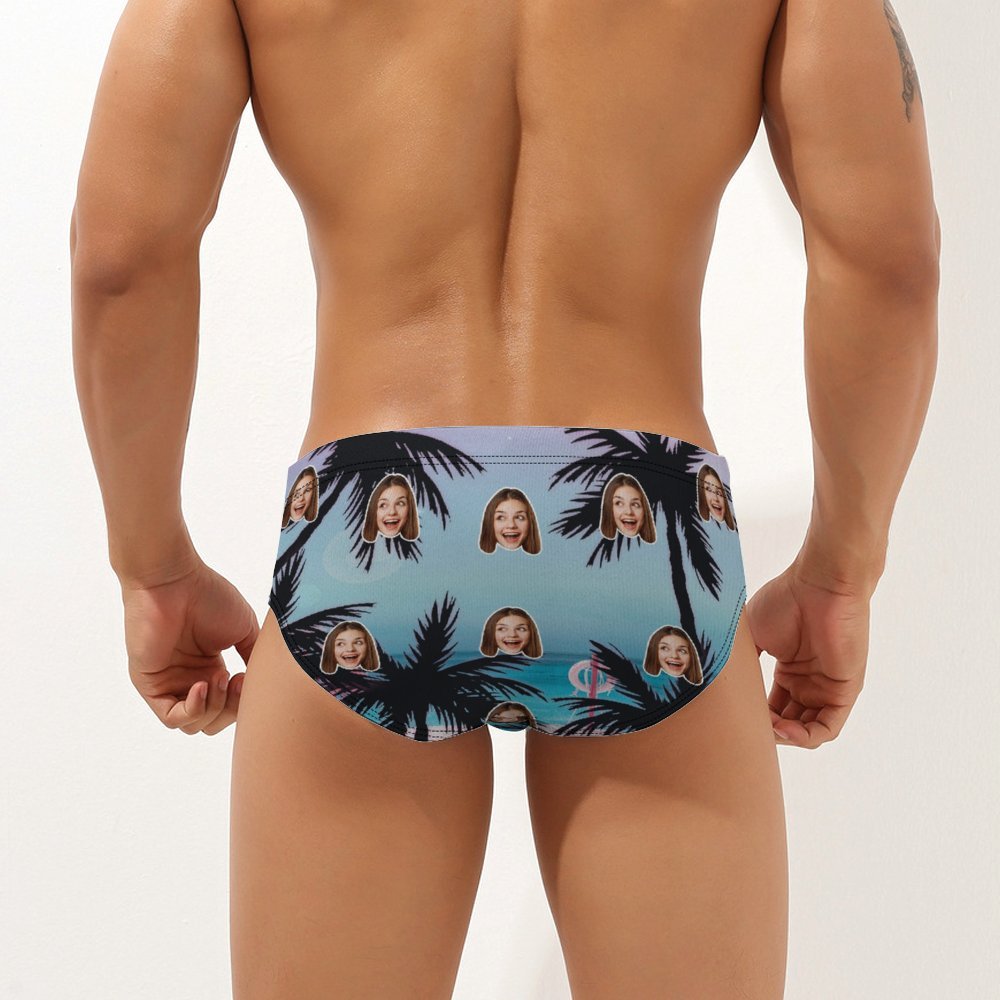 Custom Face Hawaiian Style Men's Swimming Trunks Personalised Palm Triangle Swim Briefs - MyFaceSocksAu