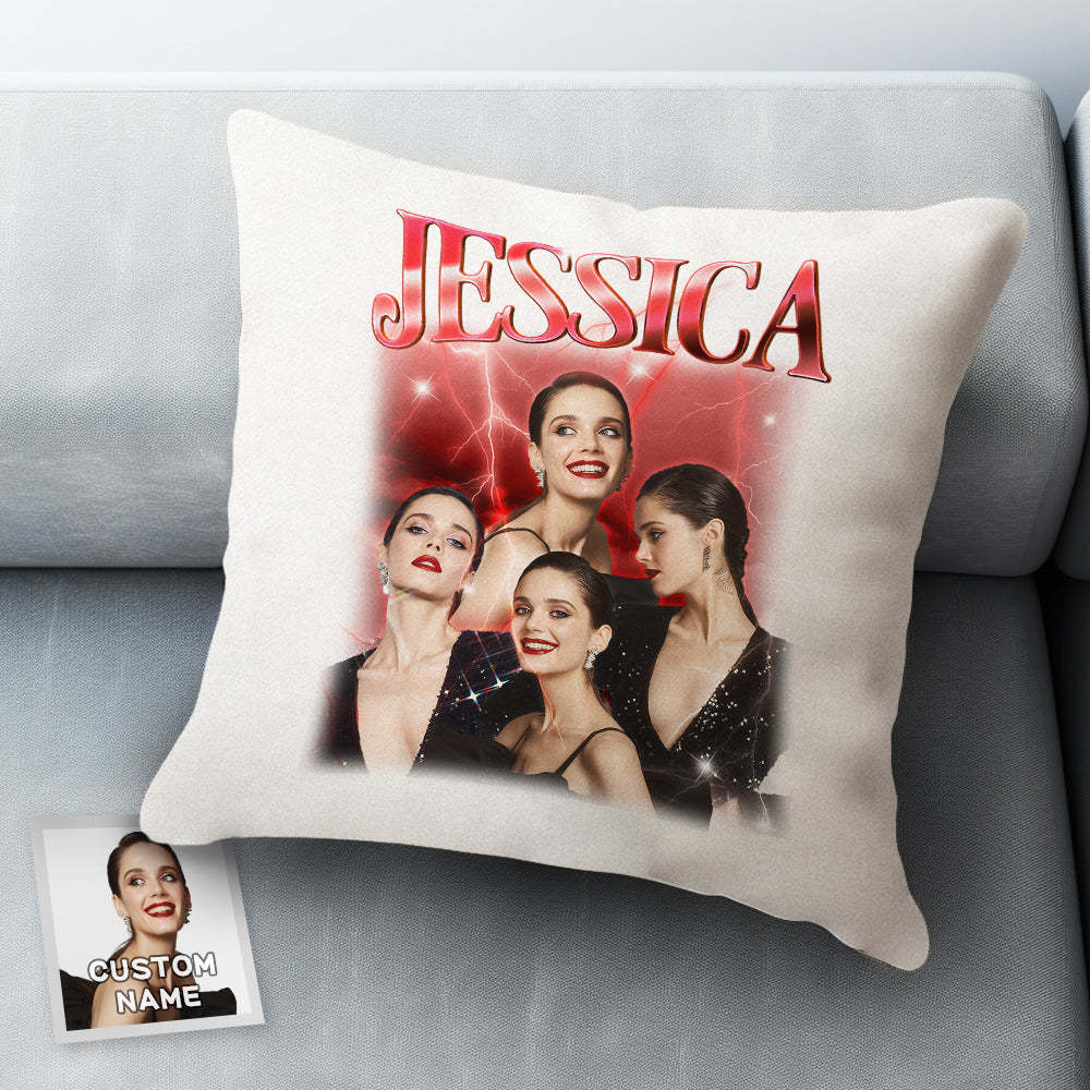 Custom Photo Vintage Tee Personalized Name Pillows Gifts for Lovers - MyFaceSocksAu