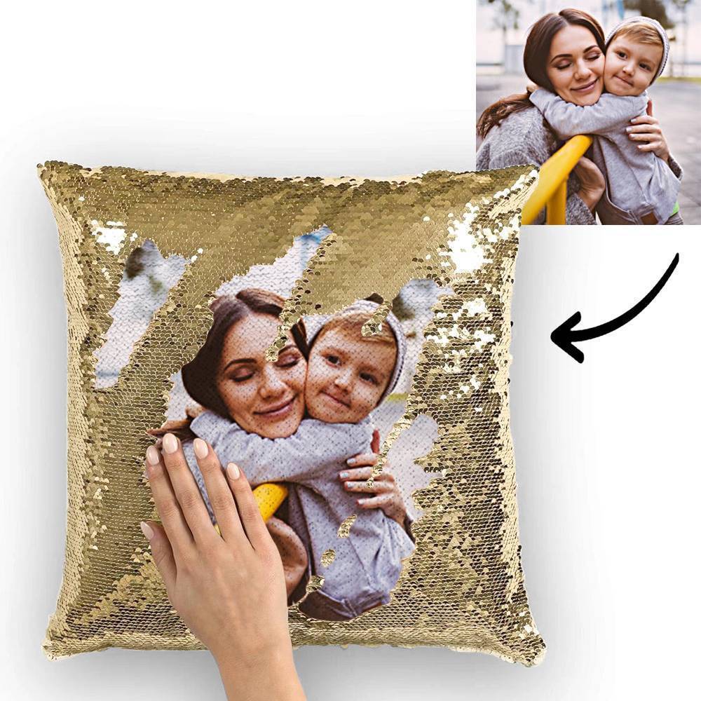 Custom Photo Magic Sequins Pillowcase Silver Color Sequin Cushion 15.75inch * 15.75inch - MyFaceSocksAu