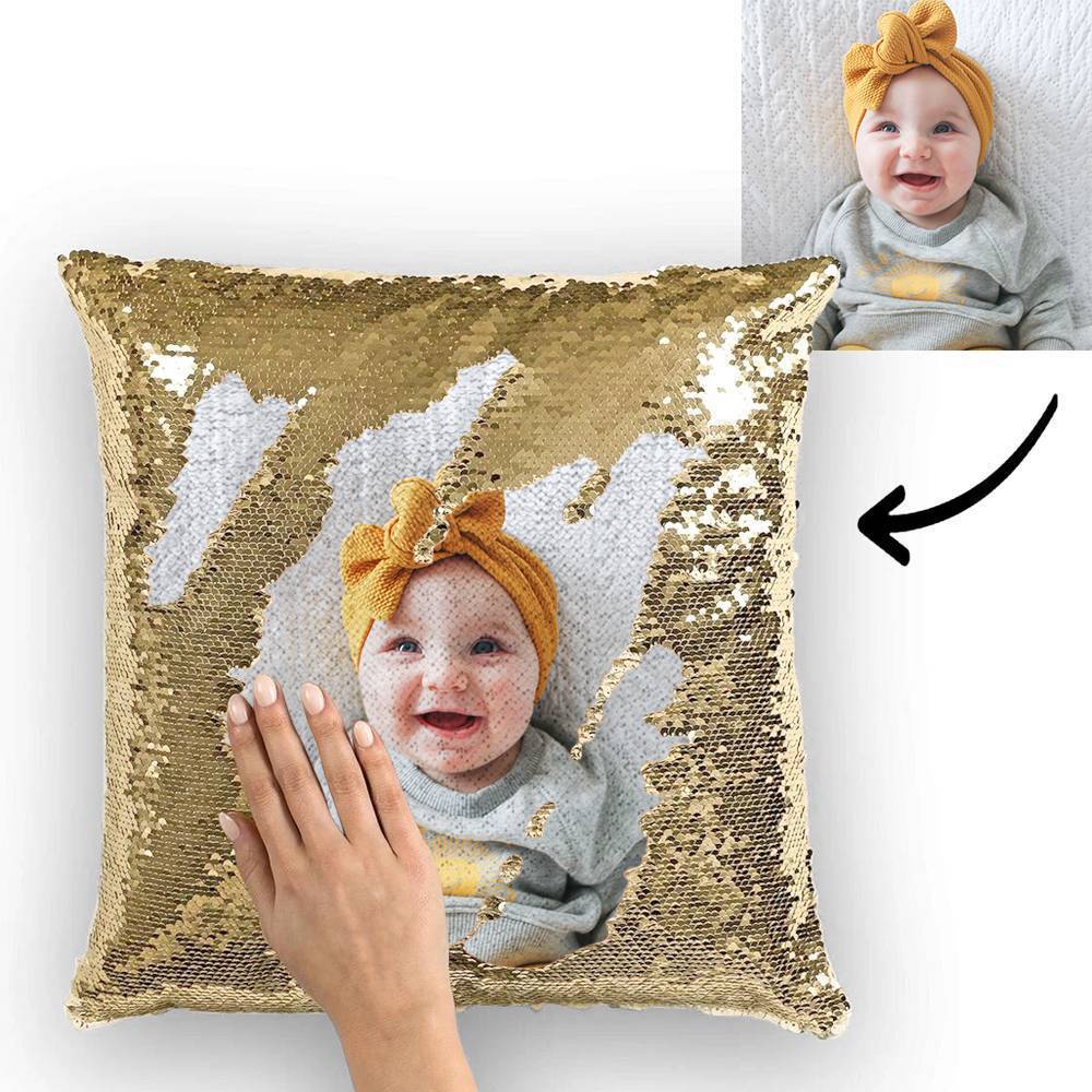 Custom Photo Magic Sequins Pillowcase Lake Blue Color Sequin Cushion 15.75inch * 15.75inch Unique Gifts - MyFaceSocksAu