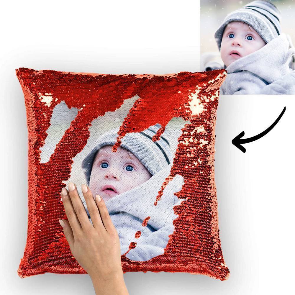 Custom Photo Magic Sequins Pillowcase Lake Blue Color Sequin Cushion 15.75inch * 15.75inch Unique Gifts - MyFaceSocksAu