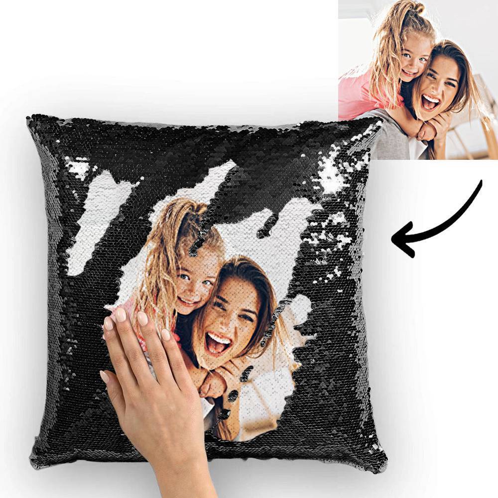 Custom Photo Magic Sequins Pillowcase Silver Color Sequin Cushion 15.75inch * 15.75inch - MyFaceSocksAu