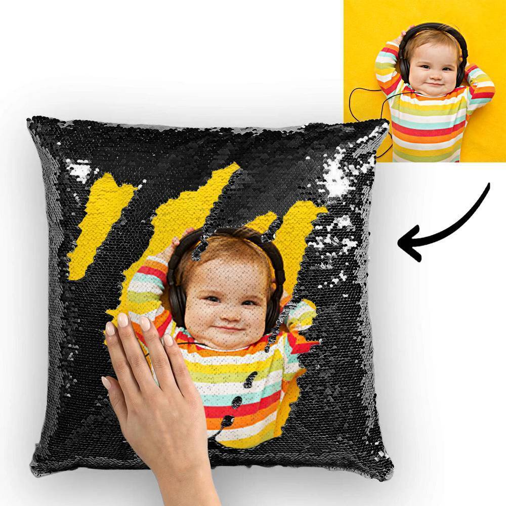 Custom Photo Magic Sequins Pillowcase Lake Blue Color Sequin Cushion 15.75inch * 15.75inch Unique Gifts - MyFaceSocksAu