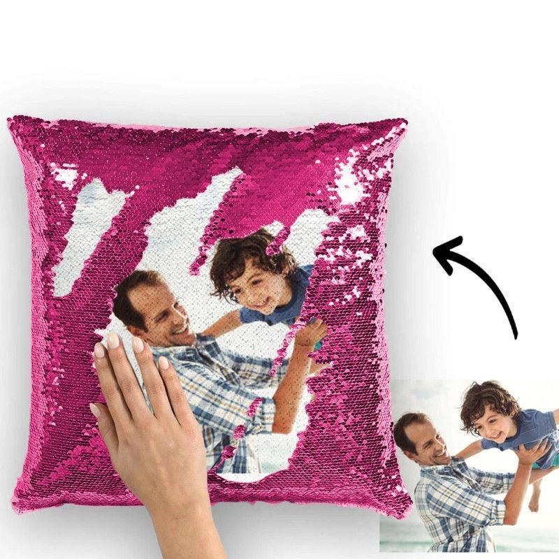 Custom Photo Magic Sequins Pillow Pink Color Sequin Cushion Home Decor 15.75inch * 15.75inch - MyFaceSocksAu