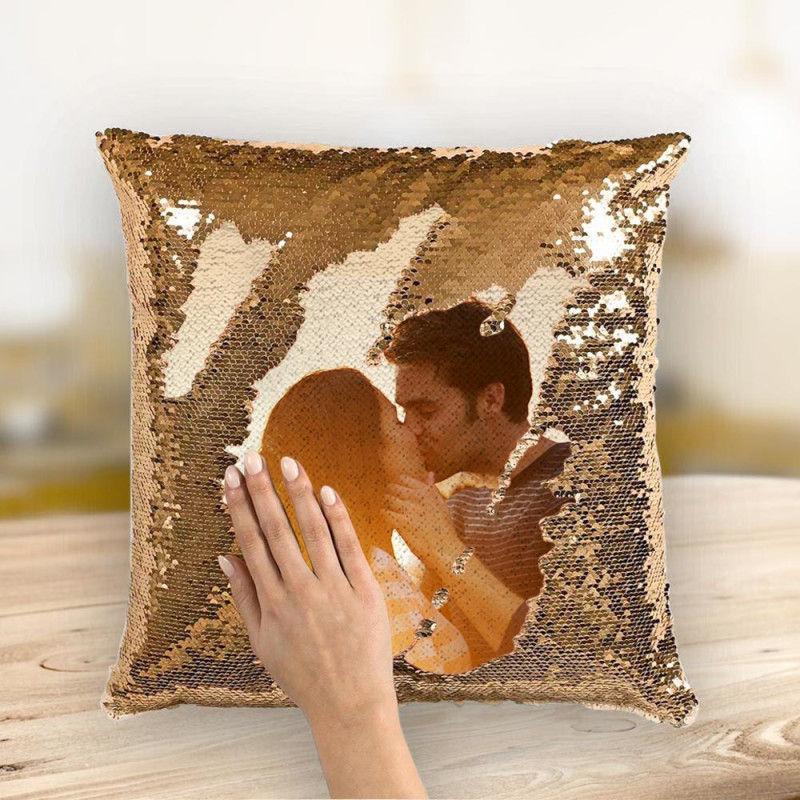 Custom Photo Magic Sequins Pillowcase Silver Color Sequin Cushion 15.75inch * 15.75inch - MyFaceSocksAu