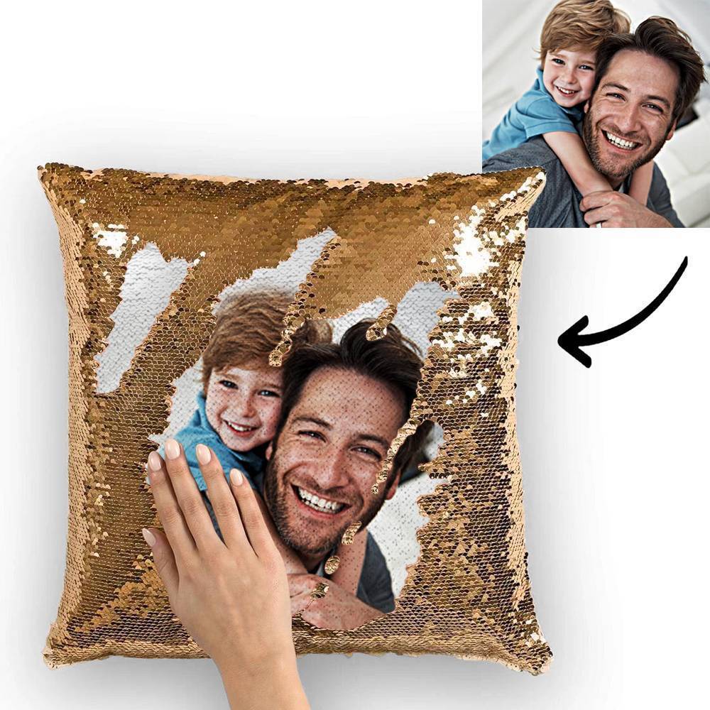 Custom Photo Magic Sequins Pillowcase Black Color Sequin Cushion Unique Gifts 15.75inch * 15.75inch - MyFaceSocksAu