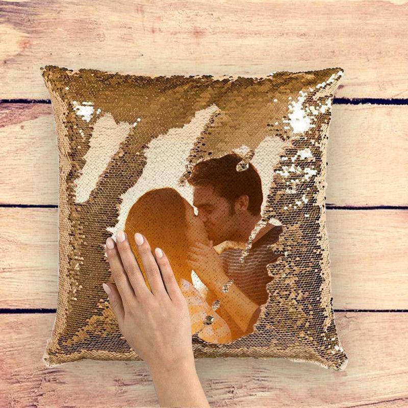 Custom Photo Magic Sequins Pillowcase Silver Color Sequin Cushion 15.75inch * 15.75inch - MyFaceSocksAu