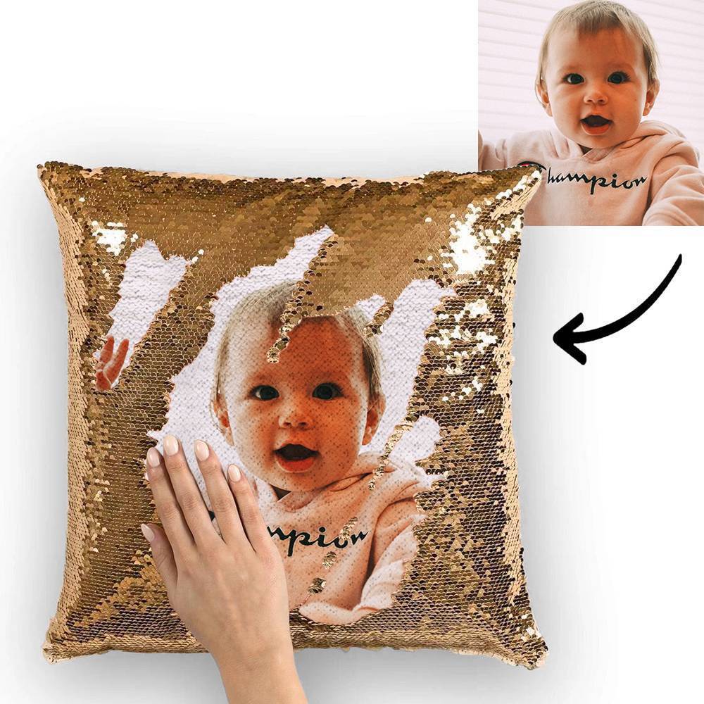 Custom Photo Magic Sequins Pillowcase Lake Blue Color Sequin Cushion 15.75inch * 15.75inch Unique Gifts - MyFaceSocksAu