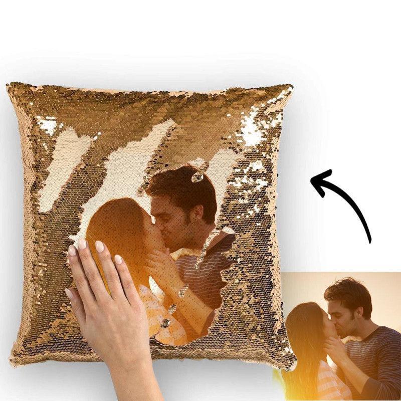 Custom Photo Magic Sequins Pillowcase Silver Color Sequin Cushion 15.75inch * 15.75inch - MyFaceSocksAu