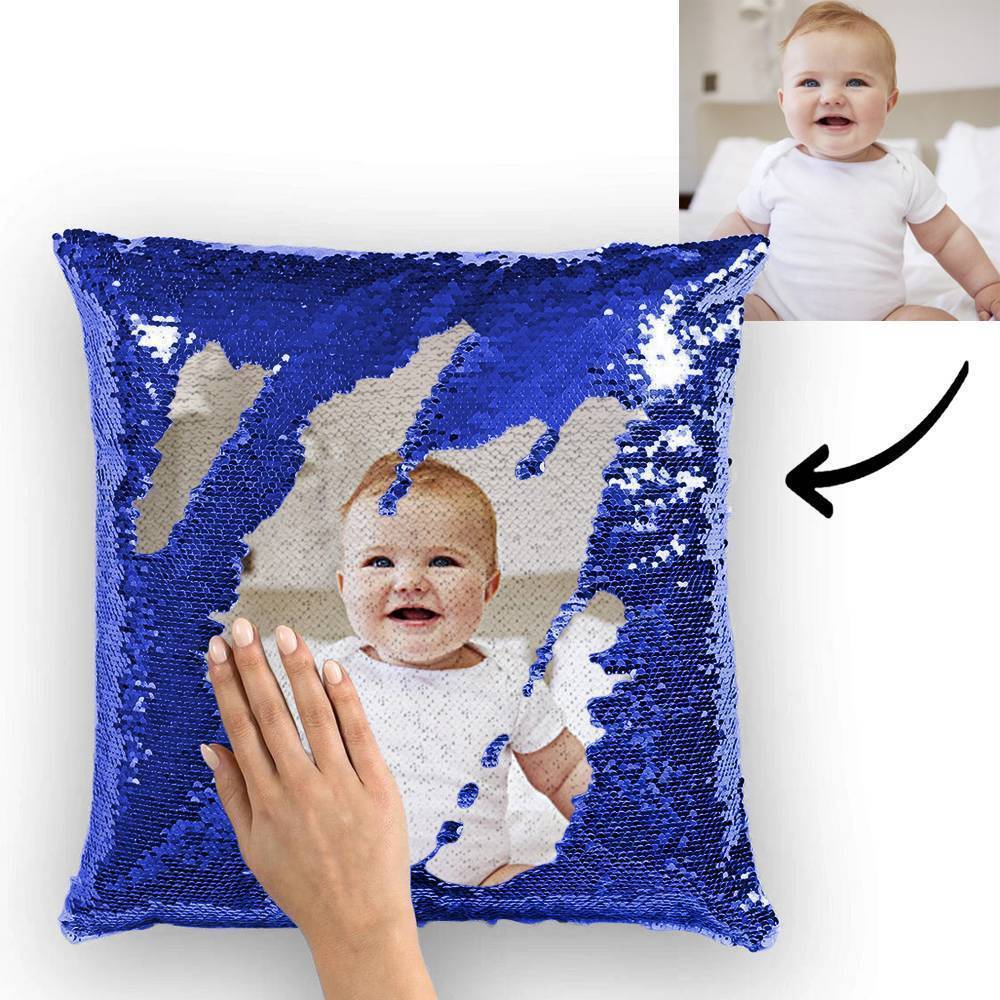 Custom Photo Magic Sequins Pillowcase Lake Blue Color Sequin Cushion 15.75inch * 15.75inch Unique Gifts - MyFaceSocksAu