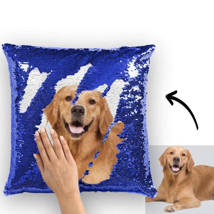 Custom Photo Magic Sequins Pillowcase Lake Blue Color Sequin Cushion 15.75inch * 15.75inch Unique Gifts - MyFaceSocksAu