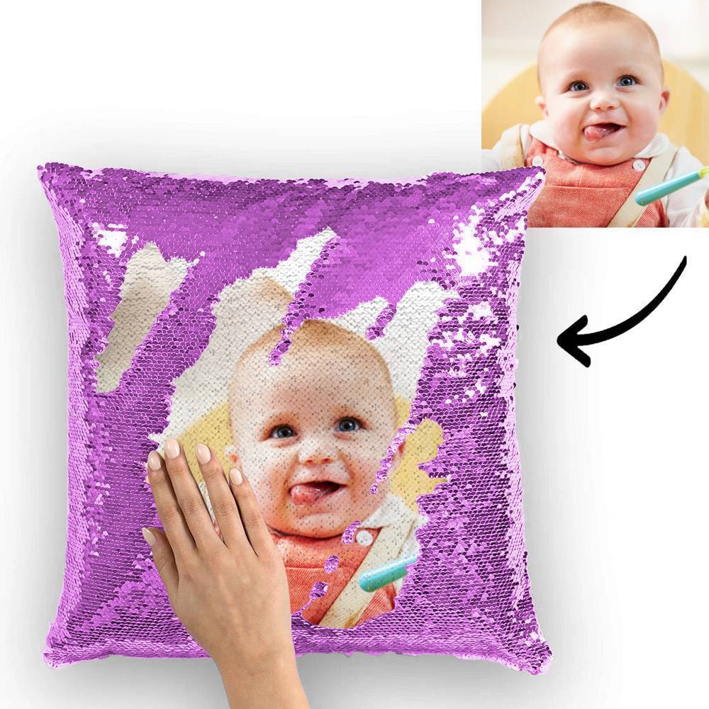 Custom Photo Magic Sequins Pillowcase Lake Blue Color Sequin Cushion 15.75inch * 15.75inch Unique Gifts - MyFaceSocksAu