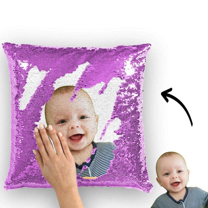 Custom Photo Magic Sequins Pillowcase Black Color Sequin Cushion Unique Gifts 15.75inch * 15.75inch - MyFaceSocksAu