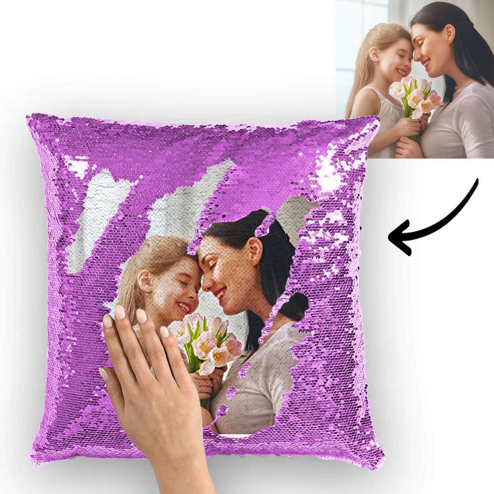 Custom Photo Magic Sequins Pillowcase Black Color Sequin Cushion Unique Gifts 15.75inch * 15.75inch - MyFaceSocksAu