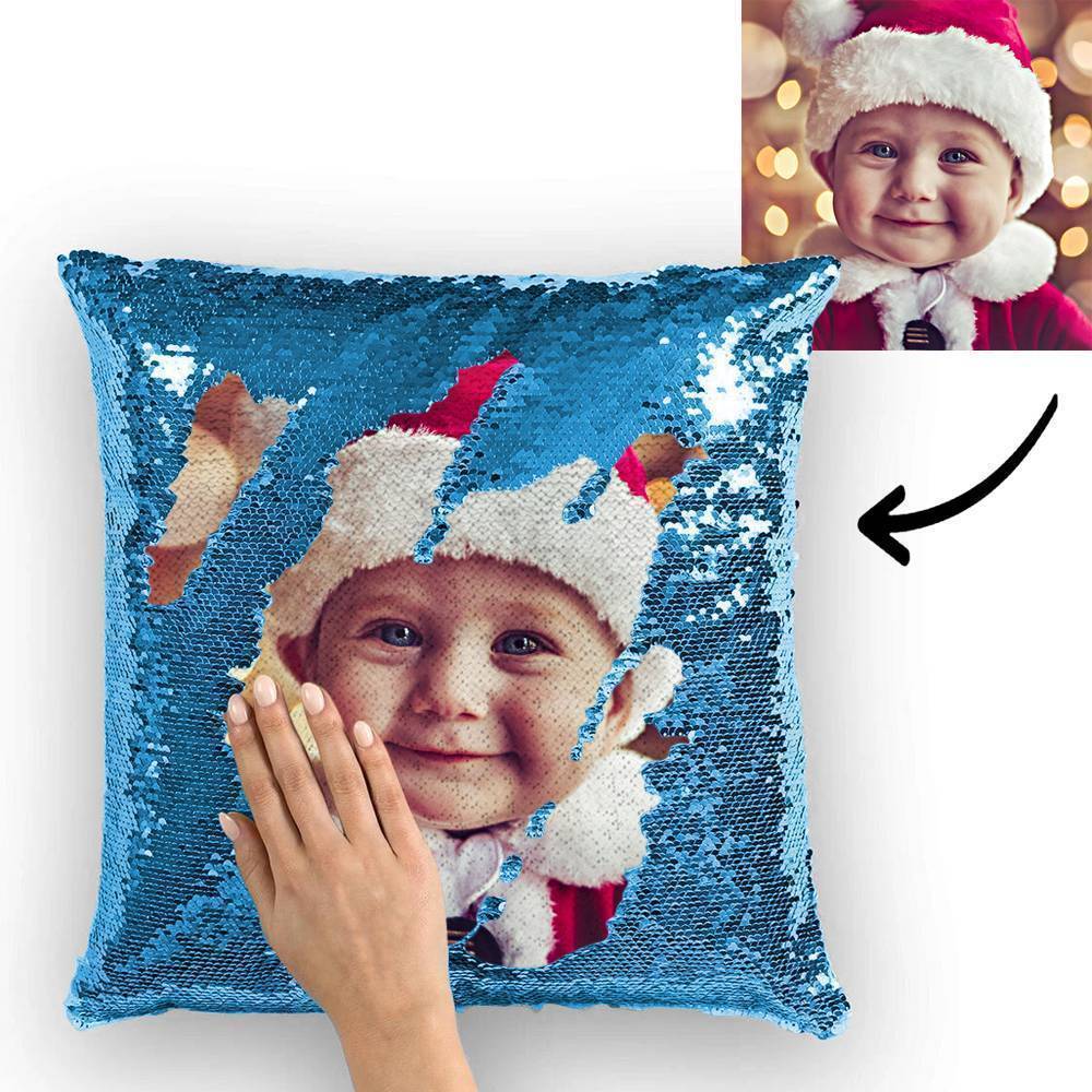 Custom Photo Magic Sequins Pillowcase Lake Blue Color Sequin Cushion 15.75inch * 15.75inch Unique Gifts - MyFaceSocksAu
