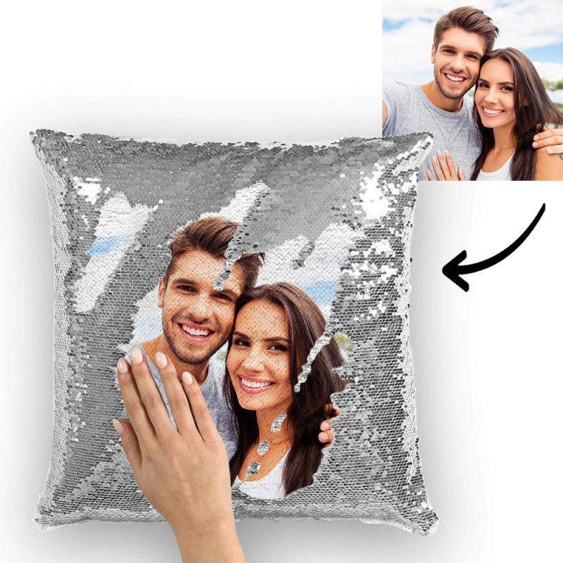 Custom Photo Magic Sequins Pillowcase Black Color Sequin Cushion Unique Gifts 15.75inch * 15.75inch - MyFaceSocksAu