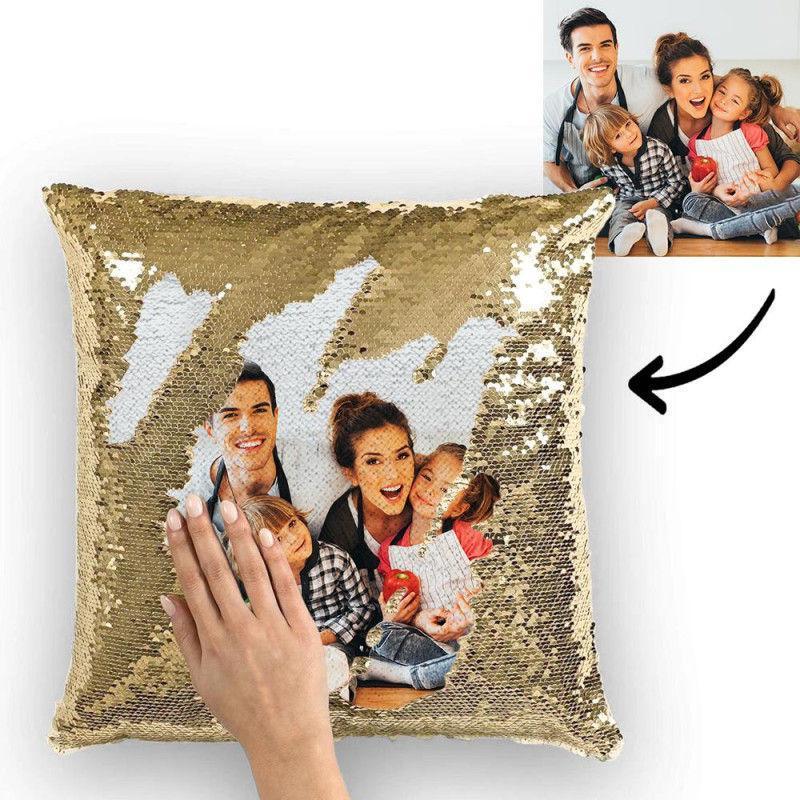 Custom Photo Magic Sequins Pillowcase Silver Color Sequin Cushion 15.75inch * 15.75inch - MyFaceSocksAu