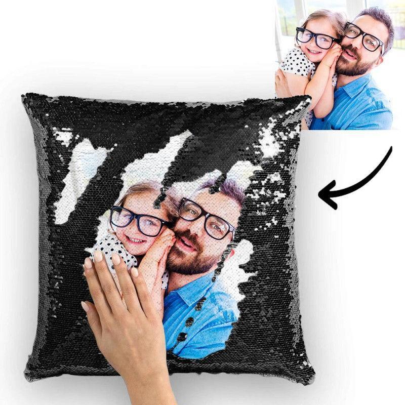 Custom Photo Magic Sequins Pillowcase Black Color Sequin Cushion Unique Gifts 15.75inch * 15.75inch - MyFaceSocksAu