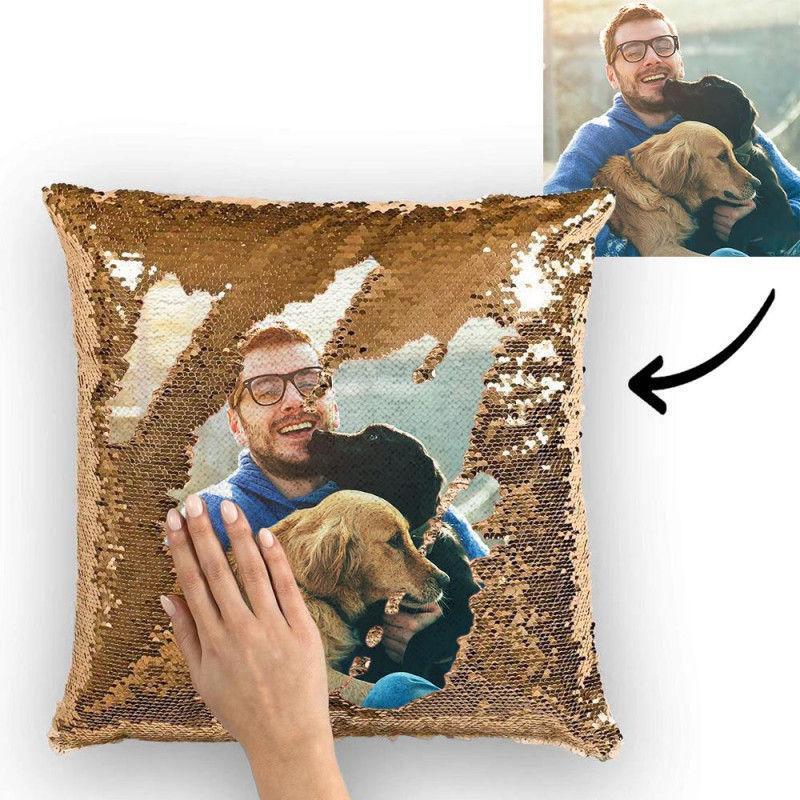 Custom Photo Magic Sequins Pillowcase Black Color Sequin Cushion Unique Gifts 15.75inch * 15.75inch - MyFaceSocksAu