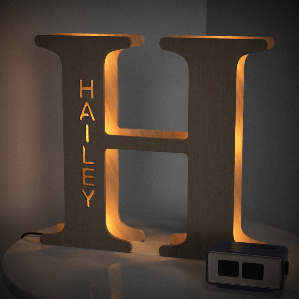Custom Woodcut Alphabet Wall Light Night Light