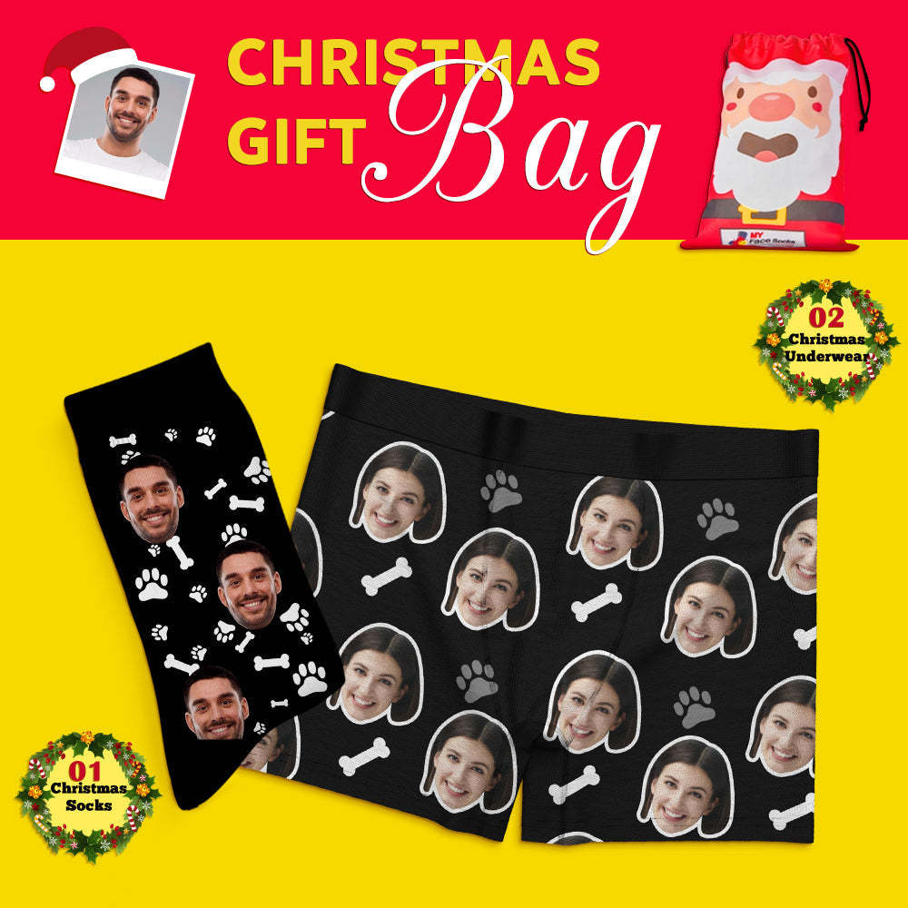 Christmas Gift Bags Custom Face Boxer Shorts And Socks Set For Lover Pet - MyFaceSocksAu