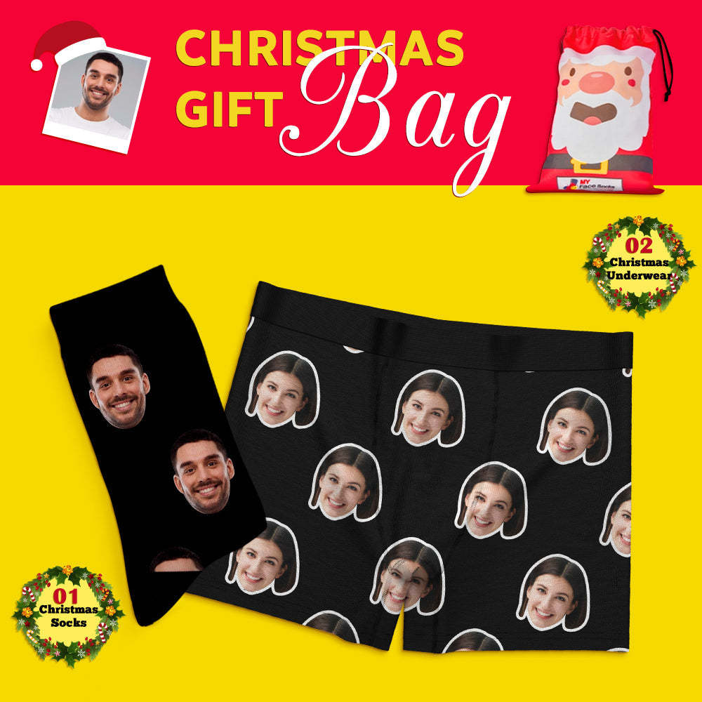 Christmas Gift Bags Custom Face Boxer Shorts And Socks Set For Lover Colorful - MyFaceSocksAu