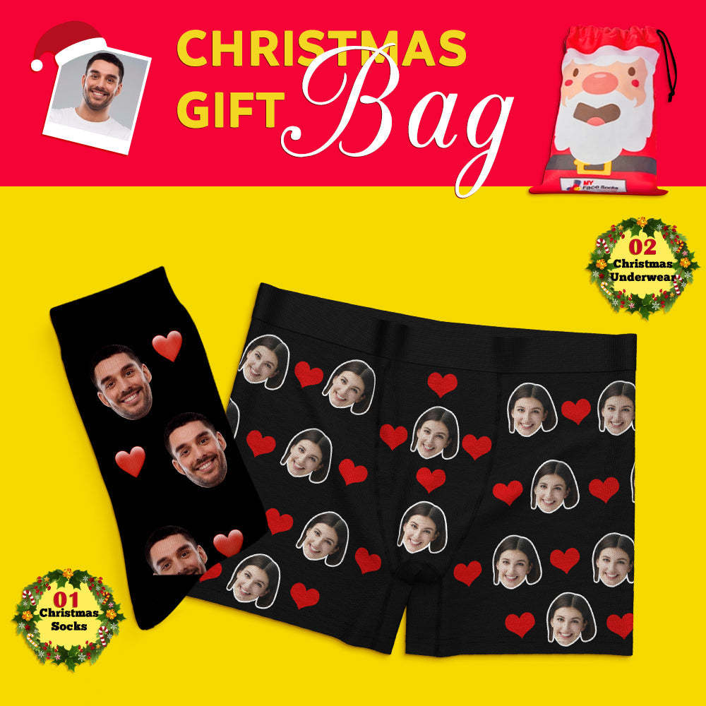 Christmas Gift Bags Custom Face Boxer Shorts And Socks Set For Lover Heart - MyFaceSocksAu