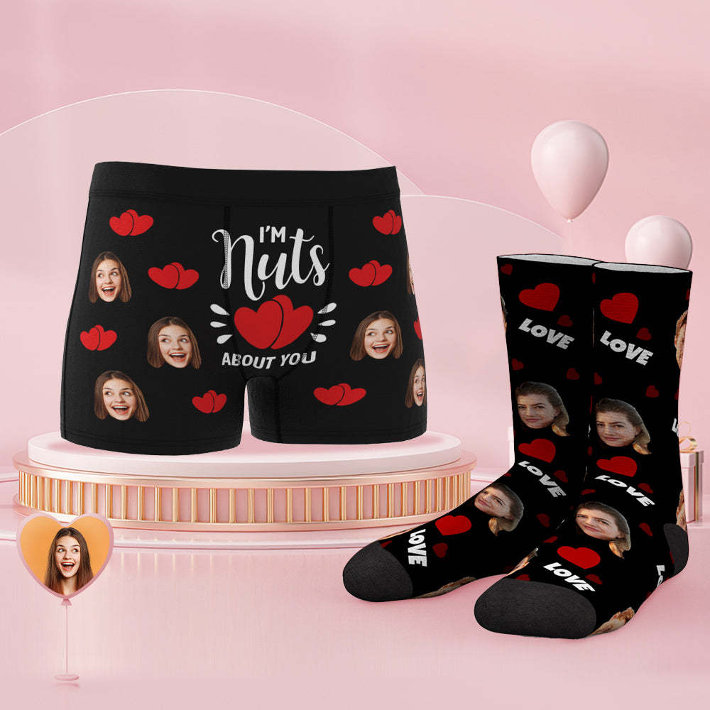 Custom Face Boxer Shorts And Socks Set I'm Nuts About You - MyFaceSocksAu