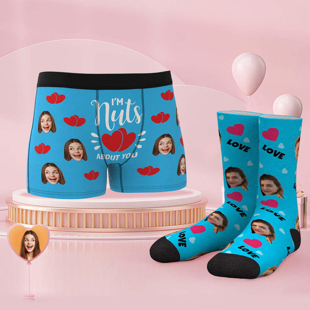 Custom Face Boxer Shorts And Socks Set I'm Nuts About You - MyFaceSocksAu