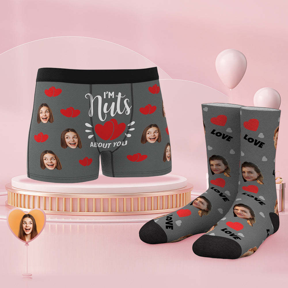 Custom Face Boxer Shorts And Socks Set I'm Nuts About You - MyFaceSocksAu
