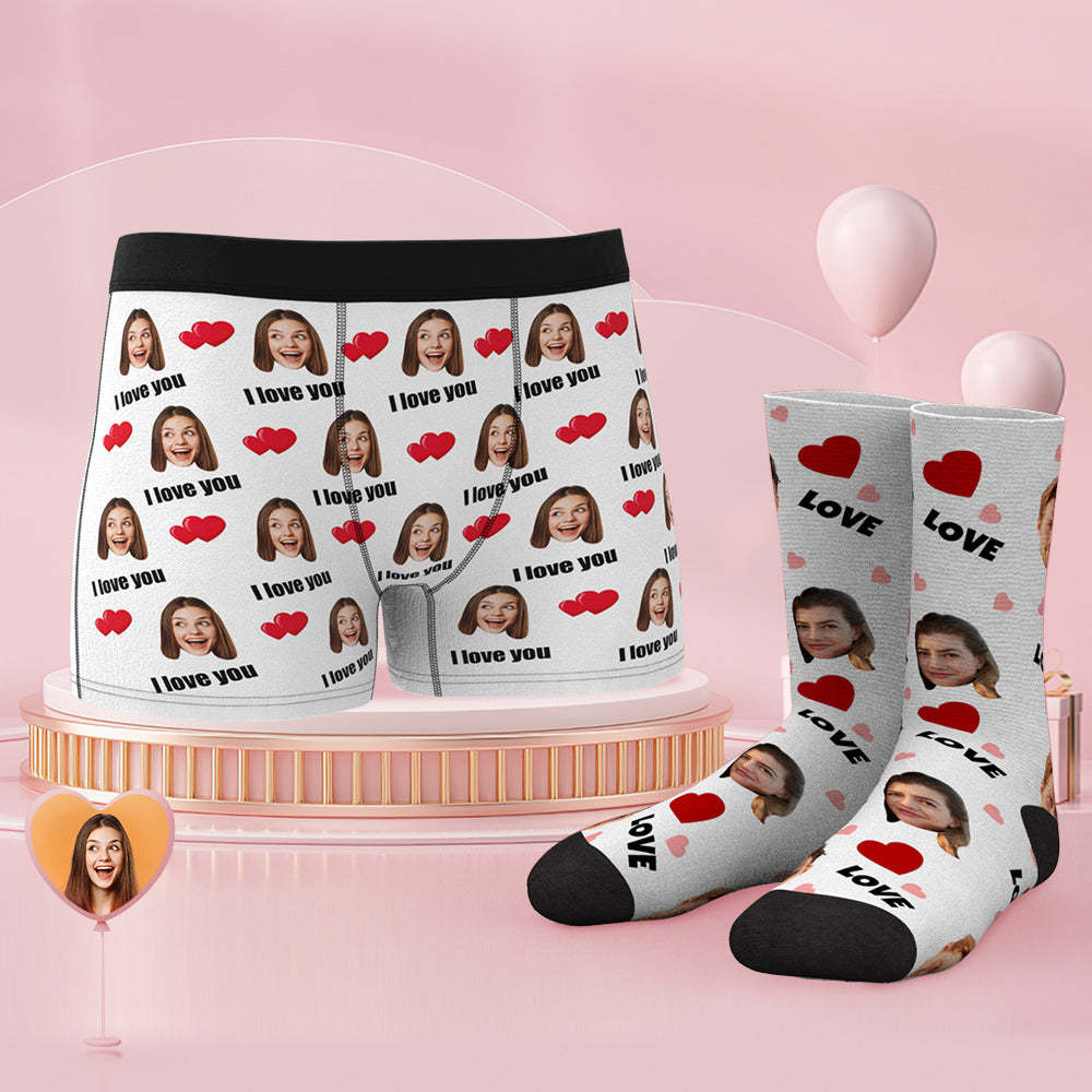 Custom Face Boxer Shorts And Socks Set Love - MyFaceSocksAu