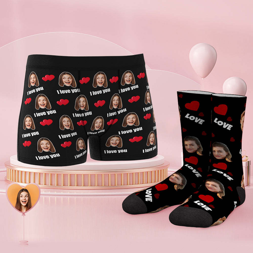 Custom Face Boxer Shorts And Socks Set Love - MyFaceSocksAu