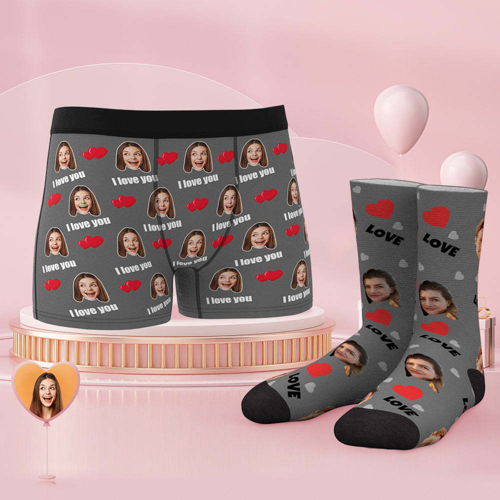 Custom Face Boxer Shorts And Socks Set Love - MyFaceSocksAu