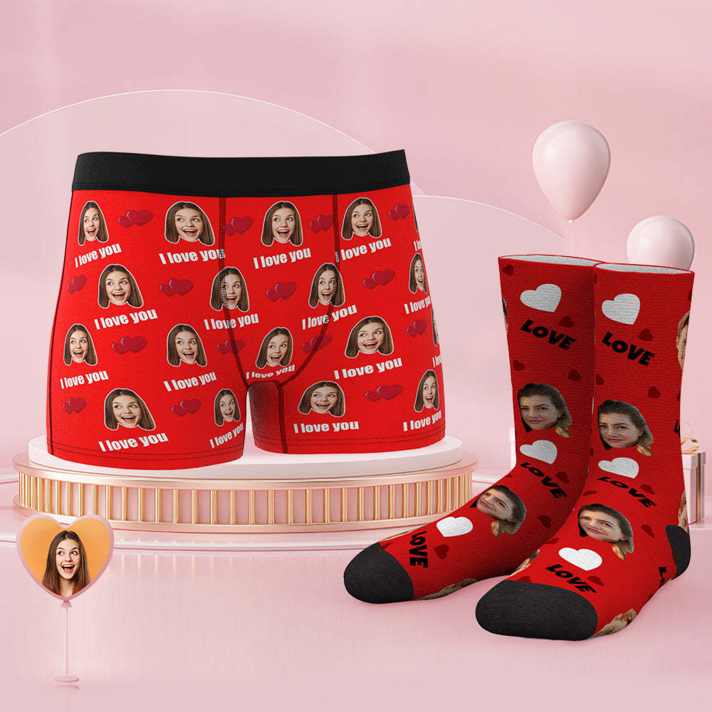 Custom Face Boxer Shorts And Socks Set Love - MyFaceSocksAu