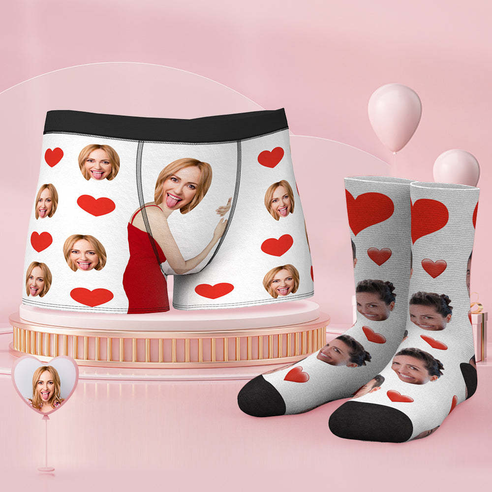 Custom Face Boxer Shorts And Socks Set Heart - MyFaceSocksAu