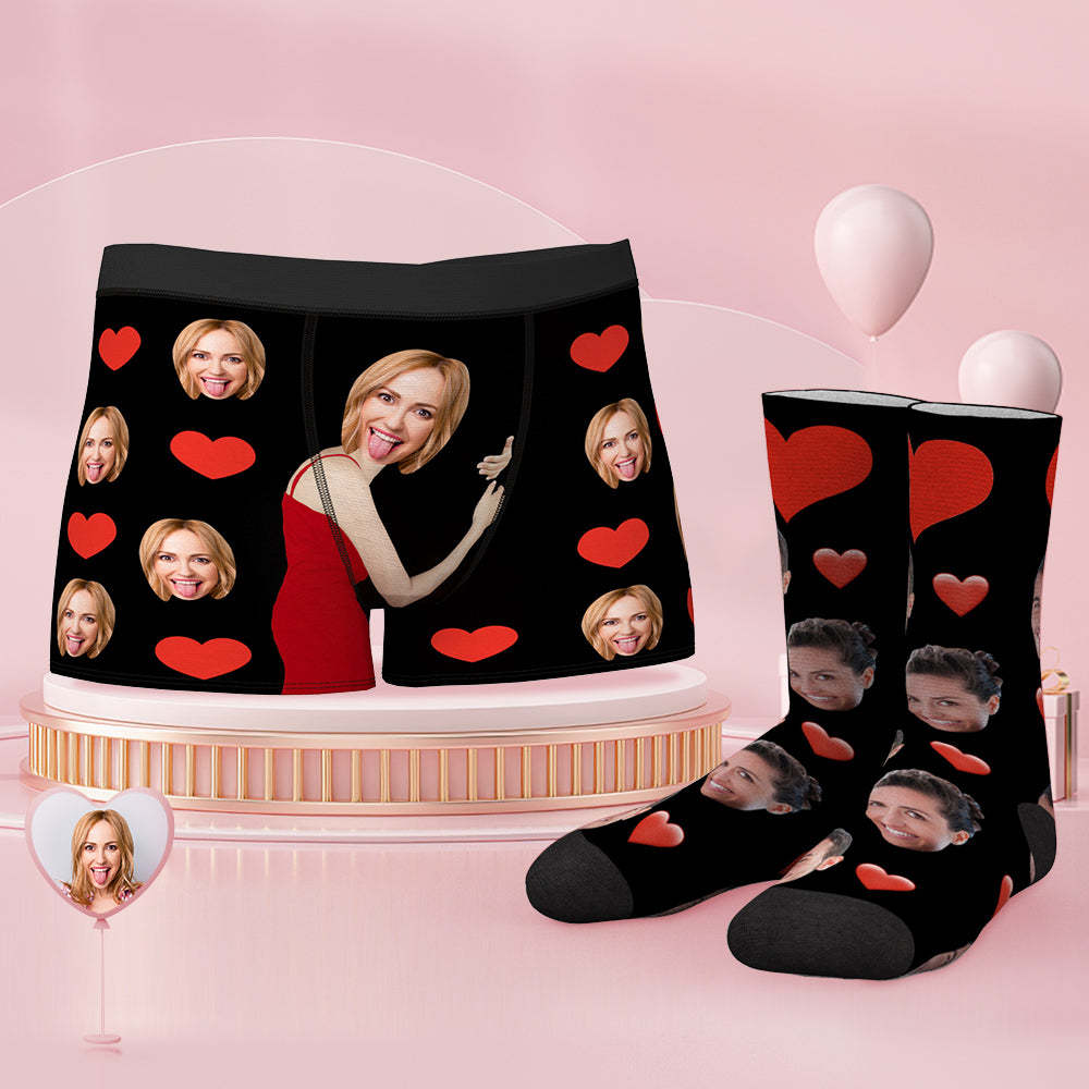 Custom Face Boxer Shorts And Socks Set Heart - MyFaceSocksAu