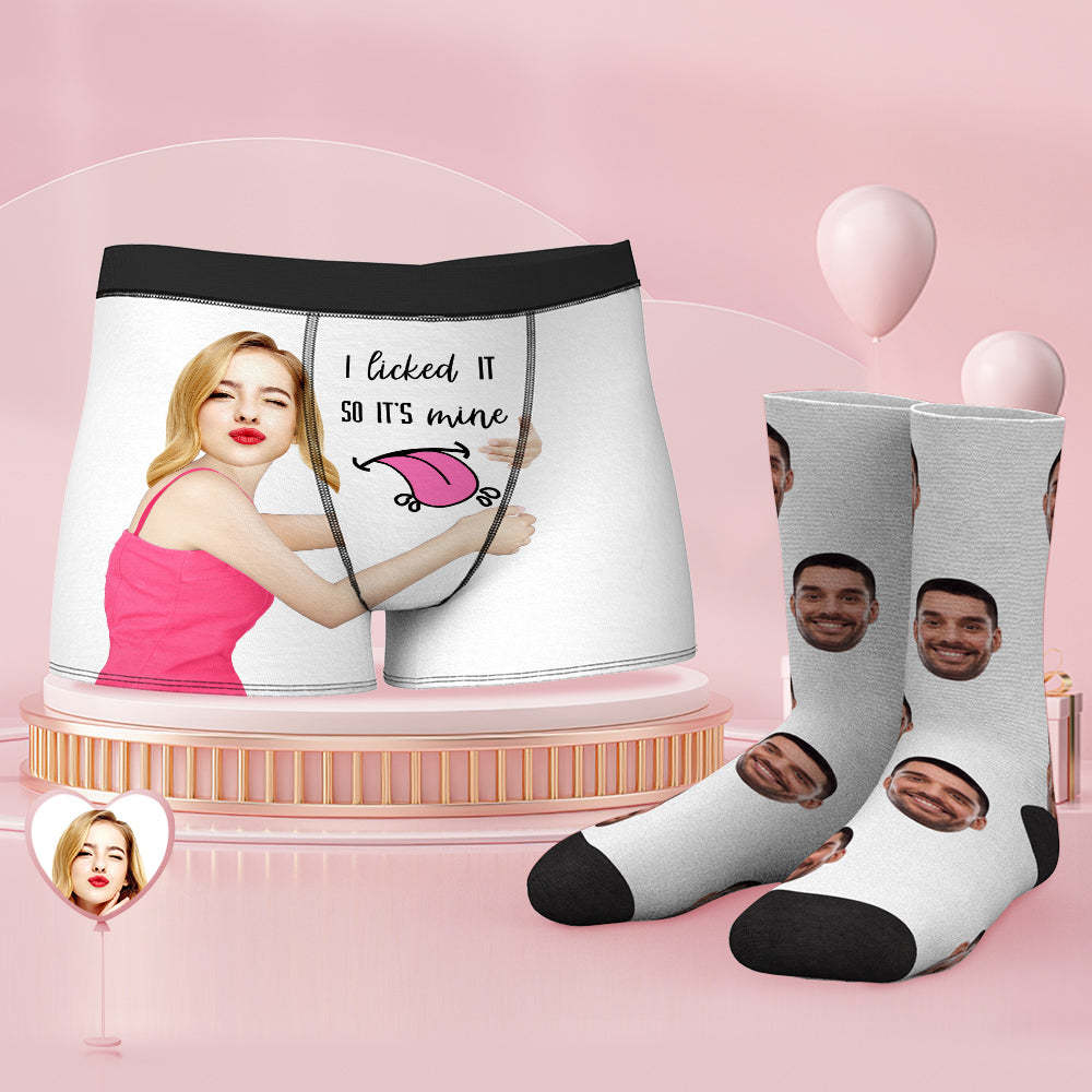 Custom Face Boxer Shorts And Socks Set I Licked It So It's Mine - MyFaceSocksAu