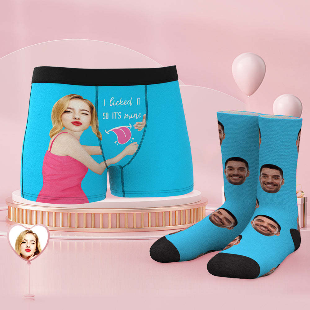 Custom Face Boxer Shorts And Socks Set I Licked It So It's Mine - MyFaceSocksAu