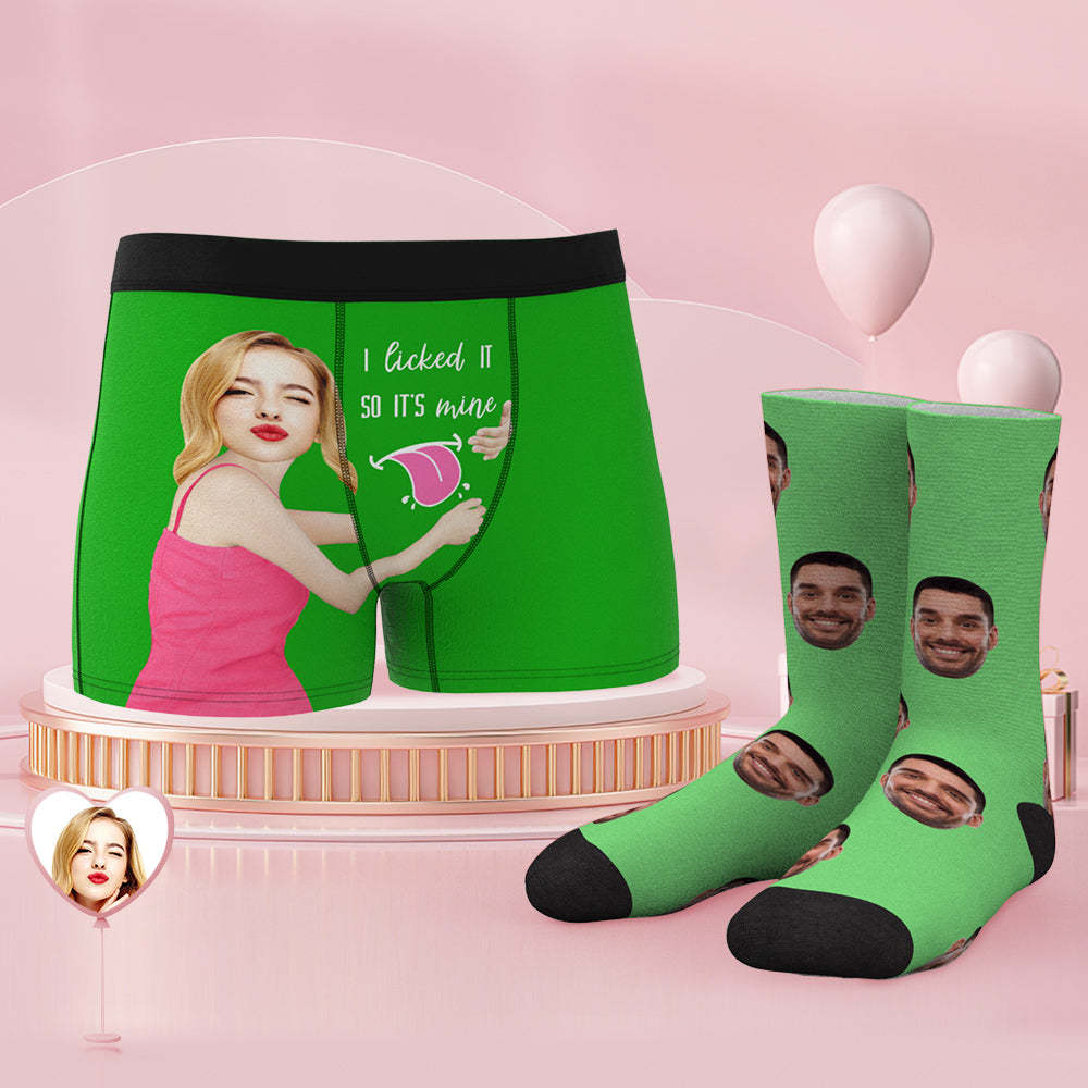 Custom Face Boxer Shorts And Socks Set I Licked It So It's Mine - MyFaceSocksAu