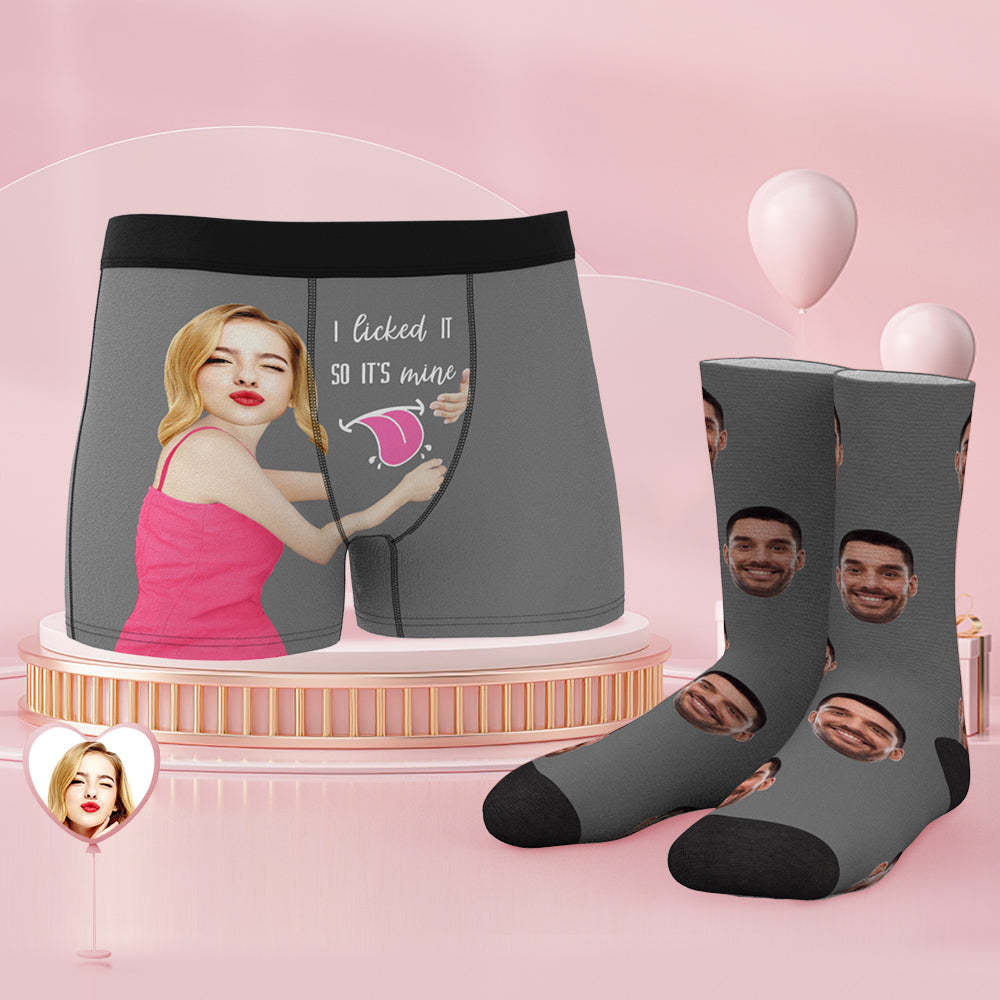 Custom Face Boxer Shorts And Socks Set I Licked It So It's Mine - MyFaceSocksAu